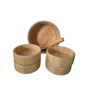 Wood Salad MIxing Bowl with 4 Salad Serving Bowls and Wooden Utensils